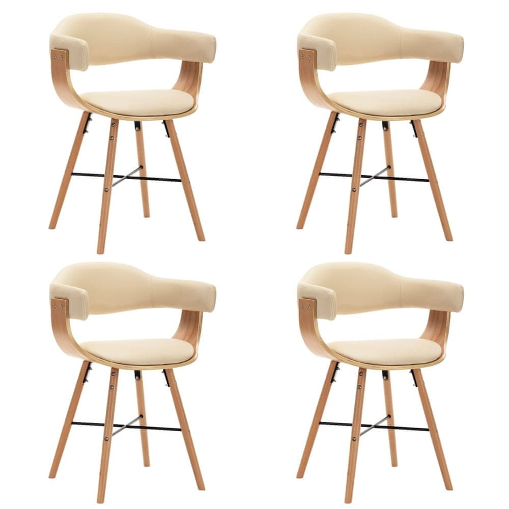 Petromila vidaXL Jedálenské stoličky 4 ks, krémové, umelá koža a ohýbané drevo